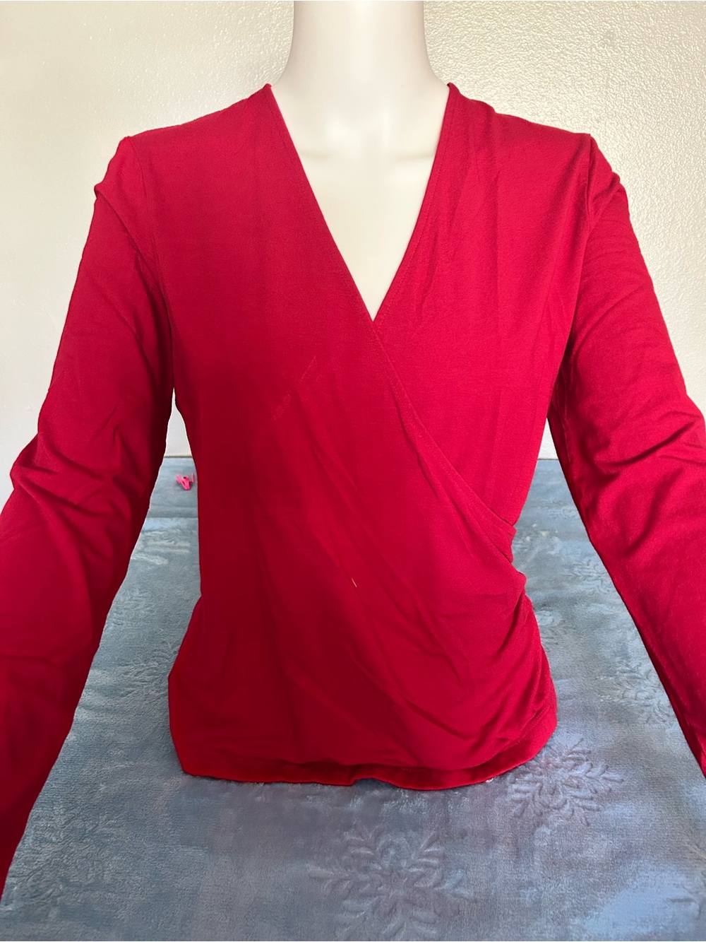 J. Jill Red Faux-Wrap Long Sleeve Top - Size S